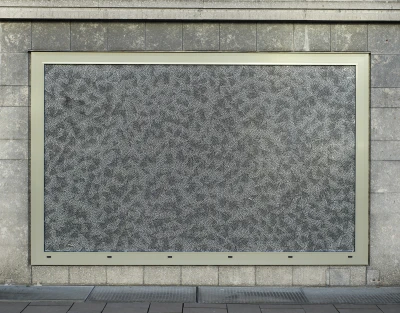 Neslihan Yavuz, AUFGELEHNT, 
ca. 1500 Sticker auf Glasscheibe, 2022, 
Foto: Simon Vogel